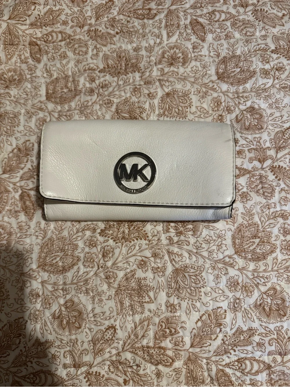 Michael Kors Cream Leather Continental Wallet with MK Circle Logo
